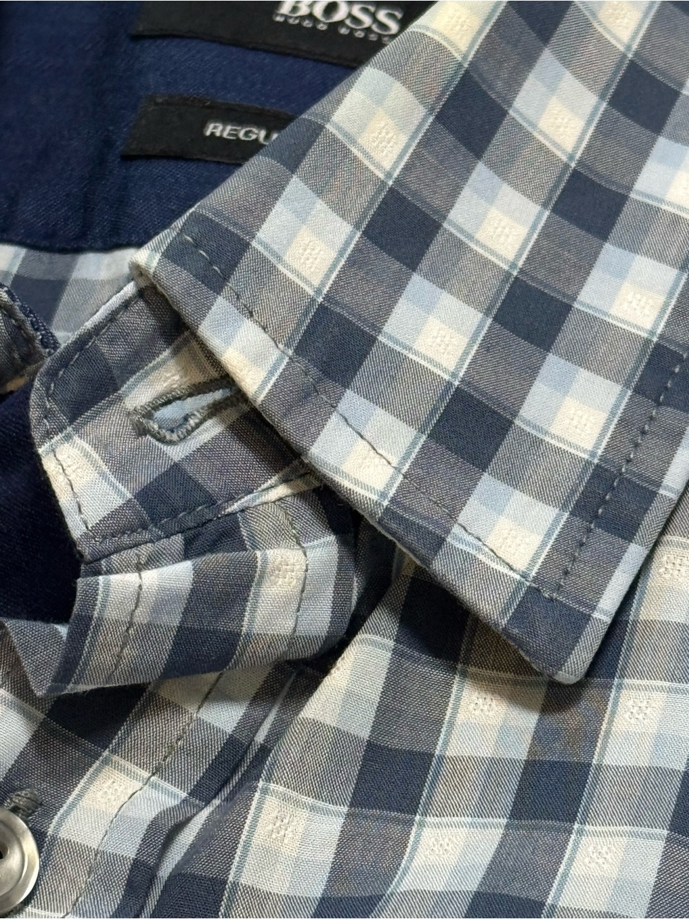 $200.00 BOSS Men’s Blue Plaid Button-Down Shirt M